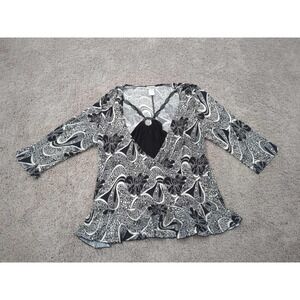 Vintage CDW‎ Woman Womens Medium Black Floral Paisley Eyelet Made In USA